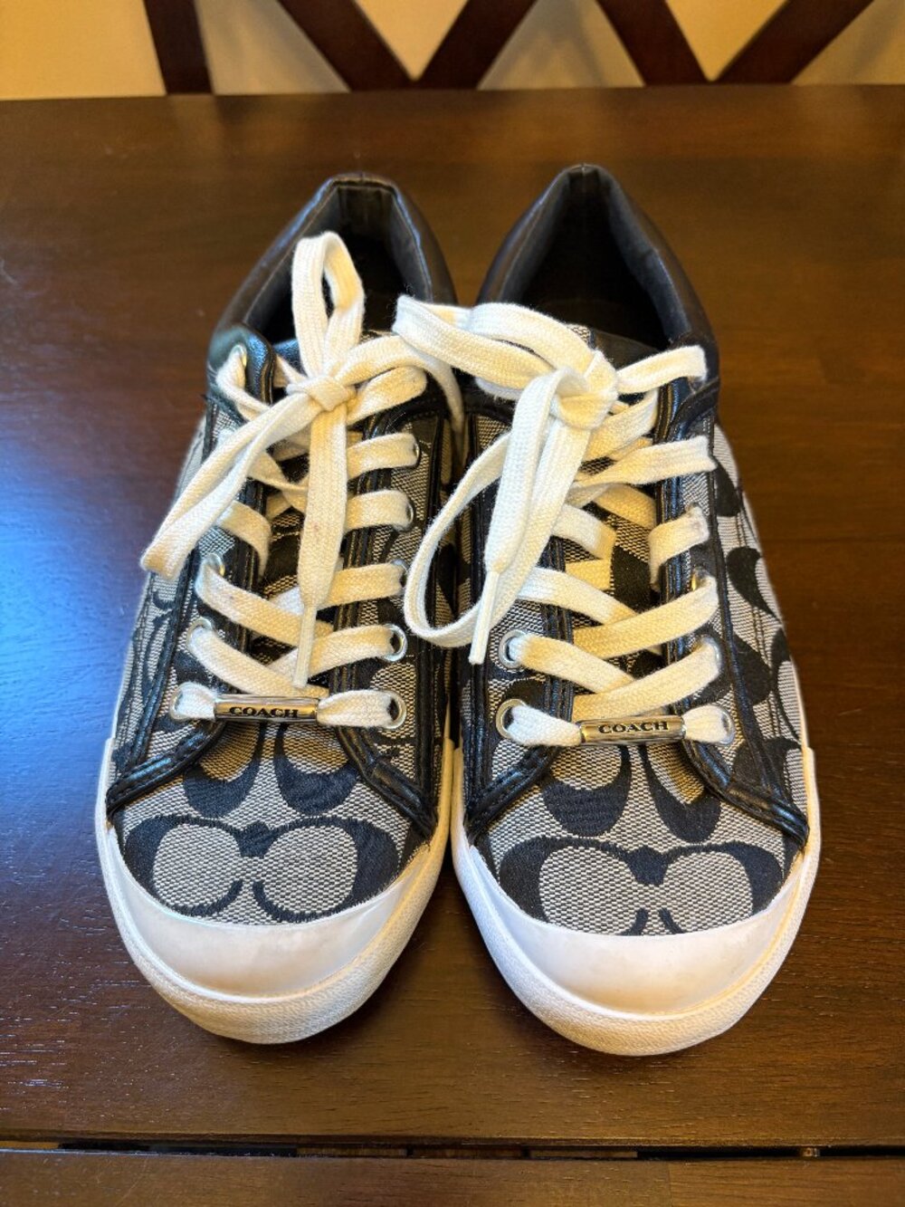 Coach Womens Francesca Sneakers Size 7 Black Gray Jacquard Signature Print Shoes